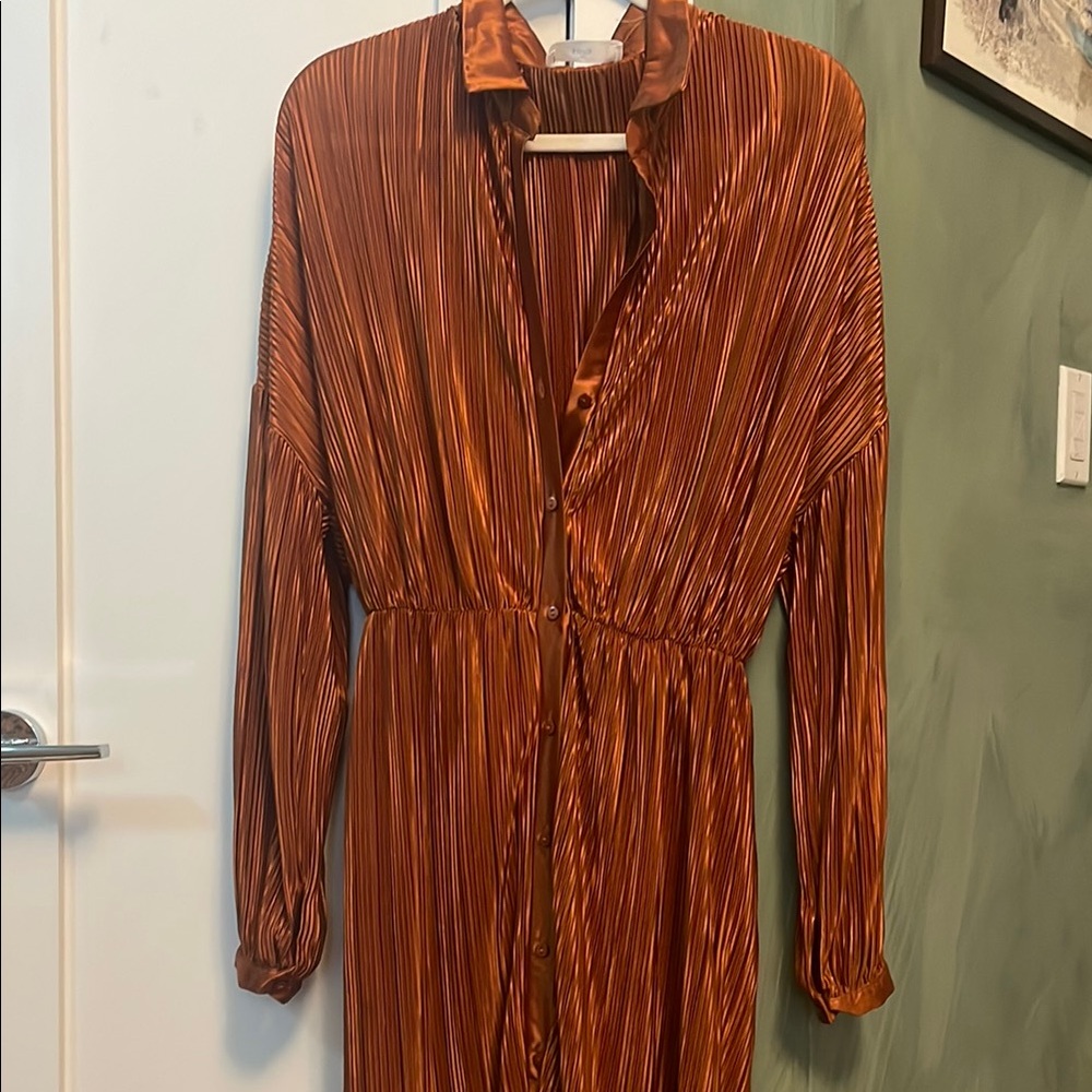 Elegant Rust Pleated Dress